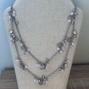 Ann Taylor LOFT Elegant Silver Tone and Gray Double Strand Beaded Necklace